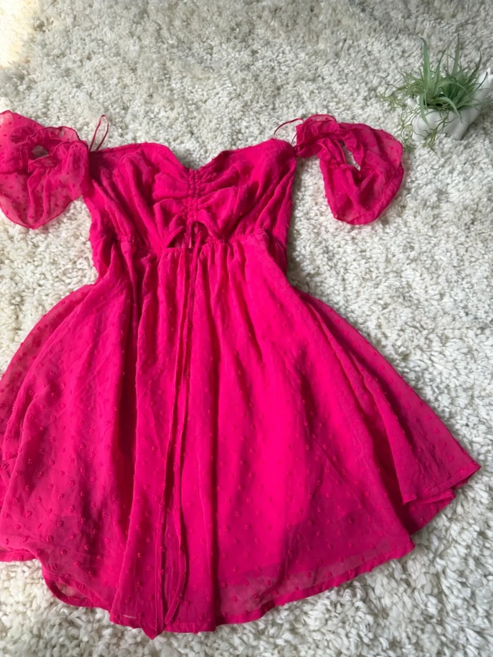 Vibrant hot pink FAVLUX Hot Pink cute spring dolly Off-the-Shoulder Puff Sleeve